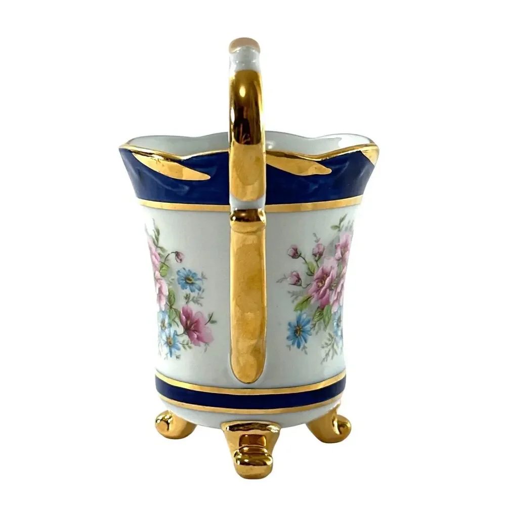 Amfora Bohemia Czech Republic Porcelain Footed Teacup Floral Cobalt Blue Gold